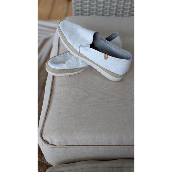 Women\'s Verbenas White Leather Espadrille Slip-On Shoes US 8.5 Beige Sole